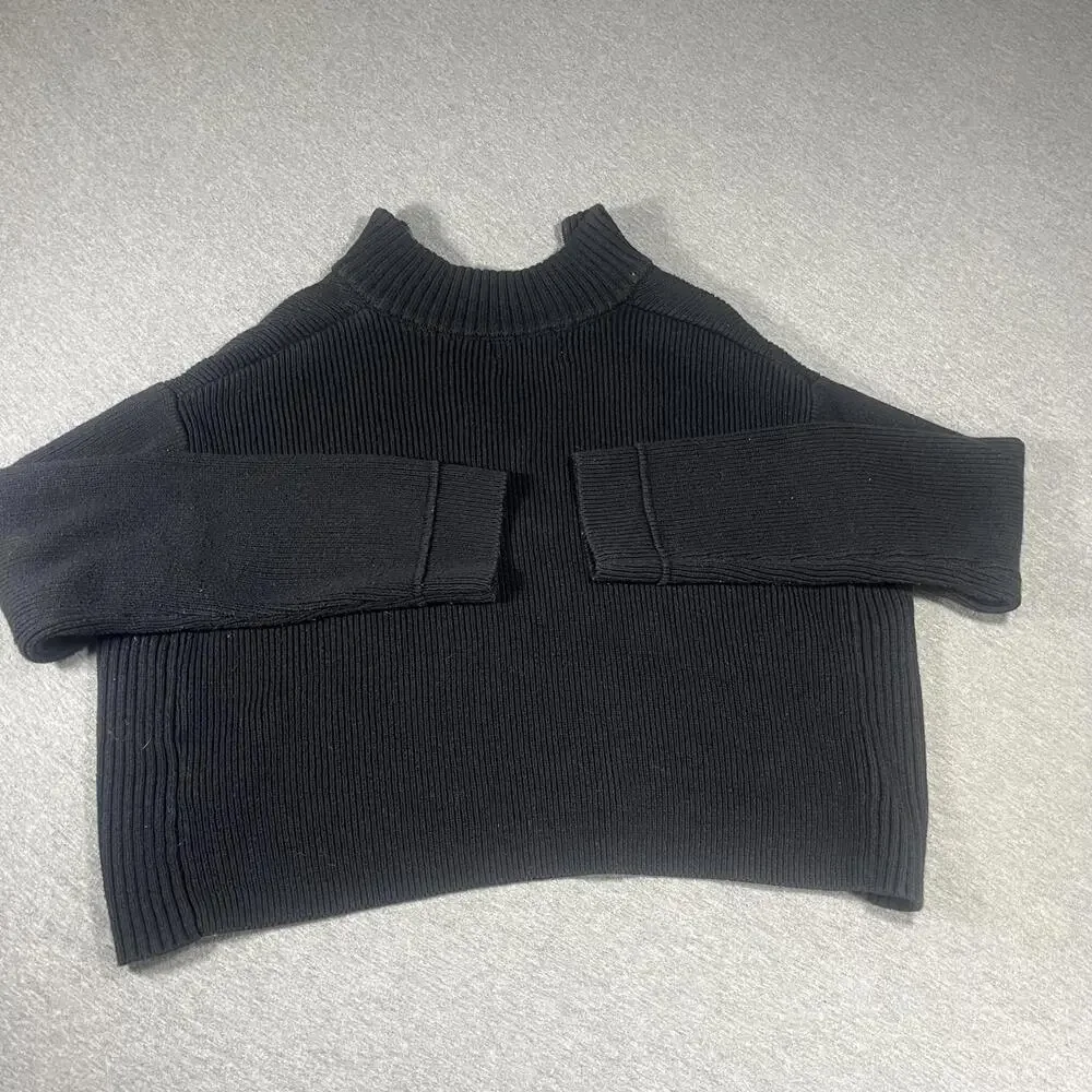 Urban Outfitters Black Ribbed Half-Zip cropped Sweater Womans Size Medium - Picture 5 of 6